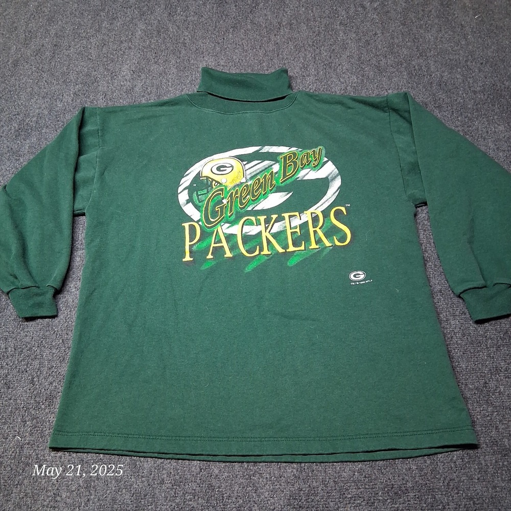 VTG Game Day Cliff Engels‎ Green Bay Packers 3/4 Sleeve Turtleneck Sweatshirt L